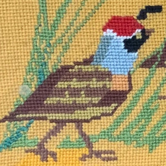 VTG Quail Needlepoint 70s Framed Columbia Minerva Framed Birds Boho Embroidery - Picture 3 of 12